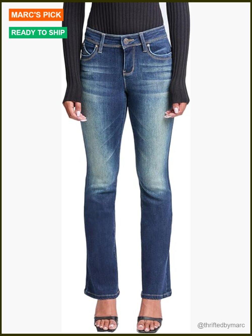 Mid Rise Bootcut Jeans with Butt Lifting Technology, Stretch Denim